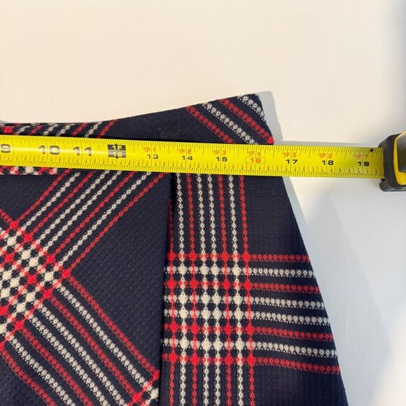 HALOGEN Classic Navy Plaid A-Line Skirt size 10 red white blue - Picture 9 of 11